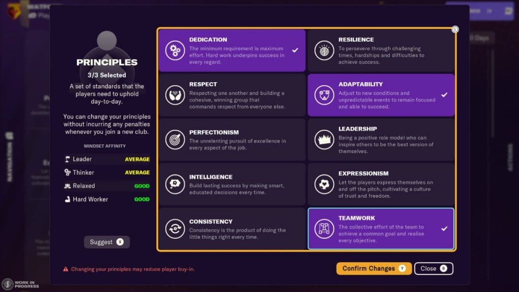 Principles menu in FM24