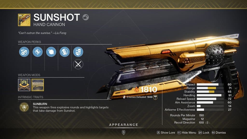 Sunshot Destiny 2