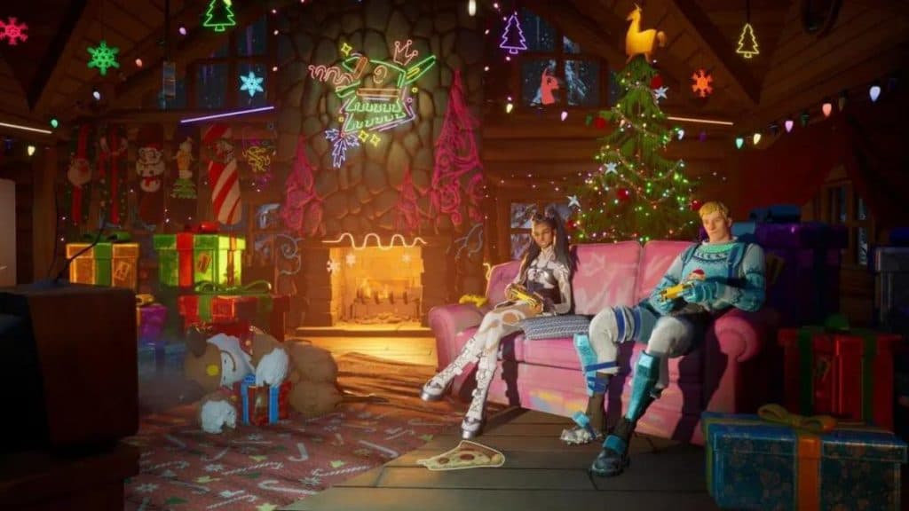 Room full of presents in Fortnite Winterfest