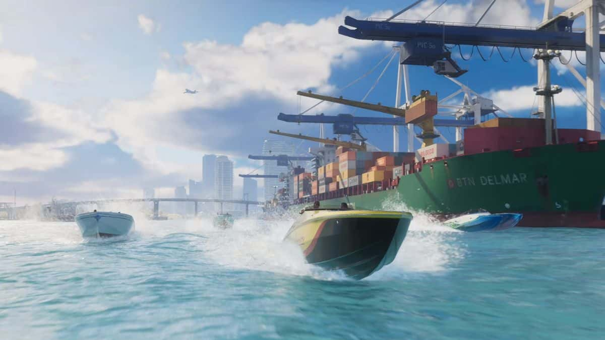 gta 6 trailer screen shot of speed boats on the sea