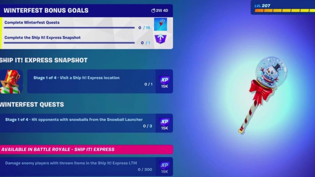 Winterfest quests reward in Fortnite