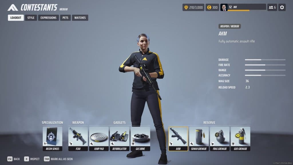 The Finals Medium build loadout showcasing reserve loadout