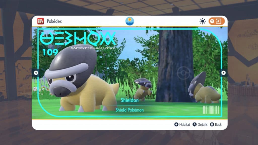 Shieldon Pokedex entry in the Pokemon Scarlet and Violet DLC