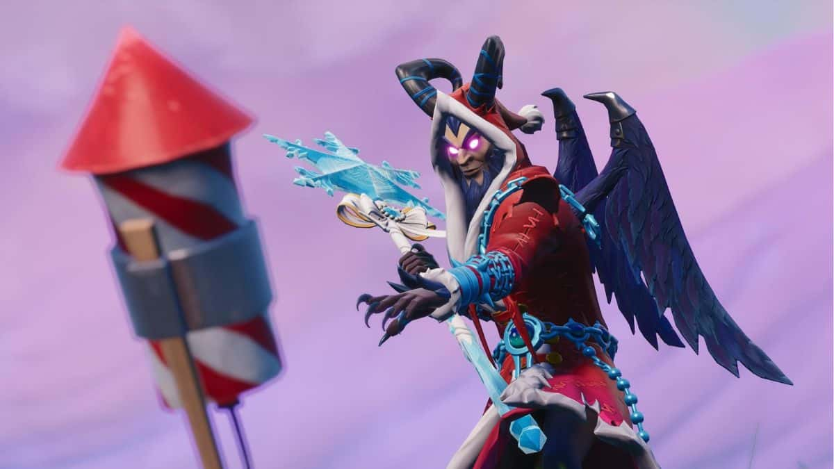 Krampus shooting a rocket in Fortnite