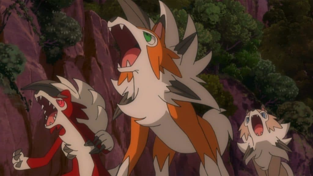 All three forms of Lycanroc in Pokemon anime