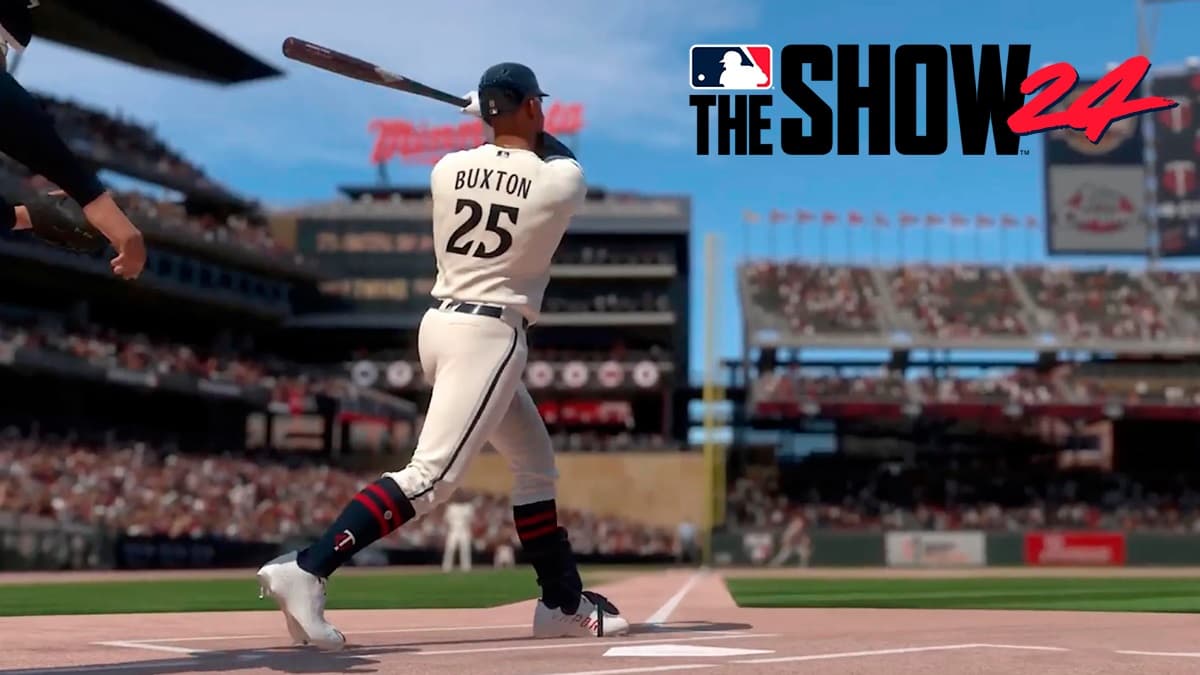 Byron Buxton hitting the ball in MLB The Show 24