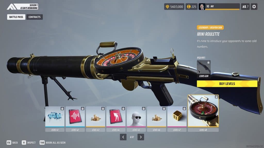 Mini Roulette Lewis Gun weapon skins in The Finals Battle Pass