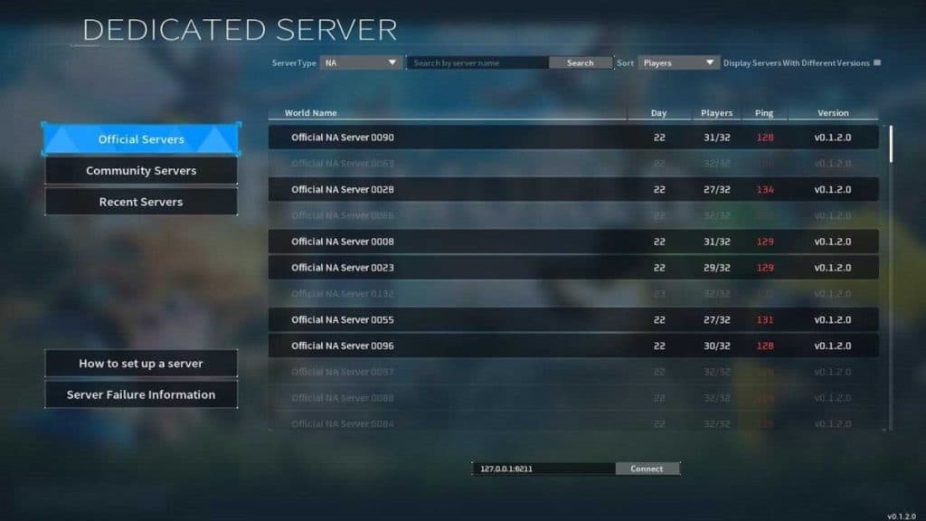 Palworld server menu