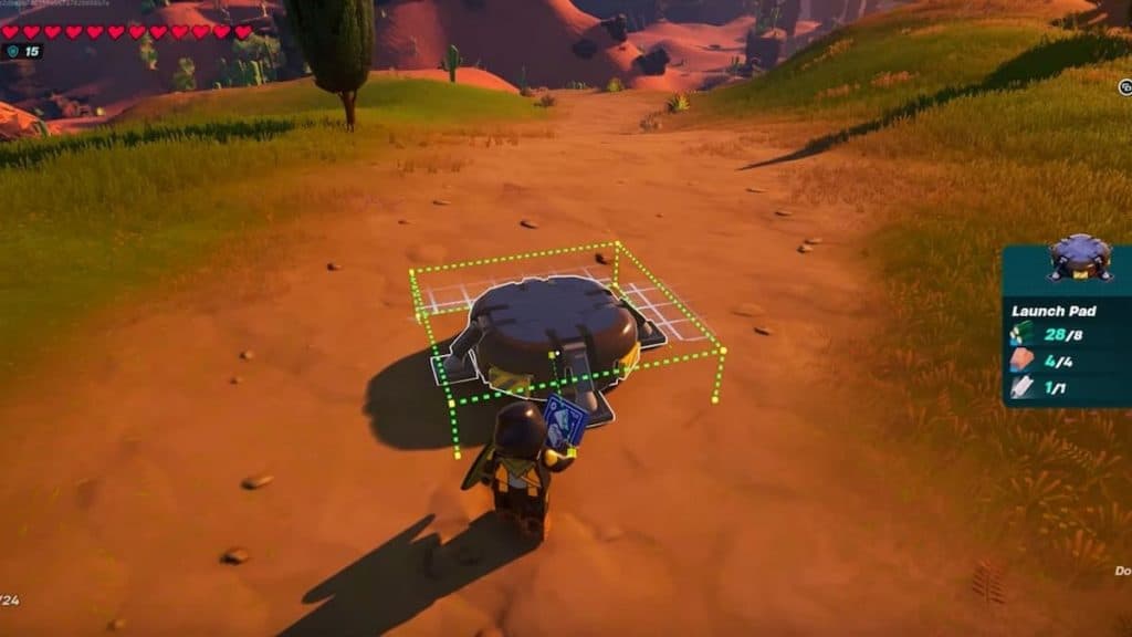 A player placing a Launch Pad in LEGO Fortnite.