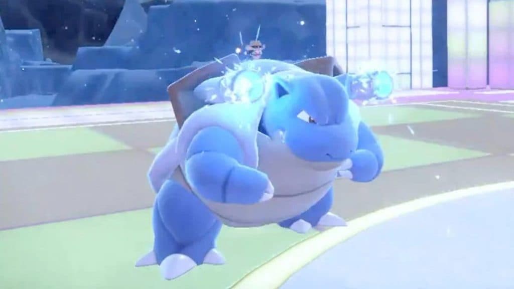 pokemon scarlet and violet gen 1 starter blastoise using hydro pump in indigo disk dlc