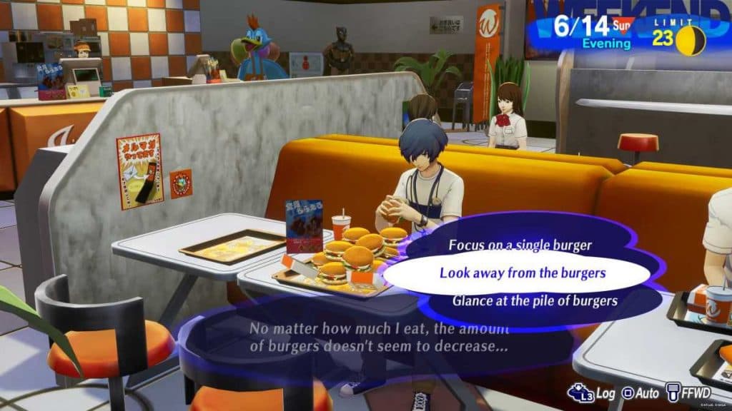 Persona 3 Reload MC at Wilduck Burger.