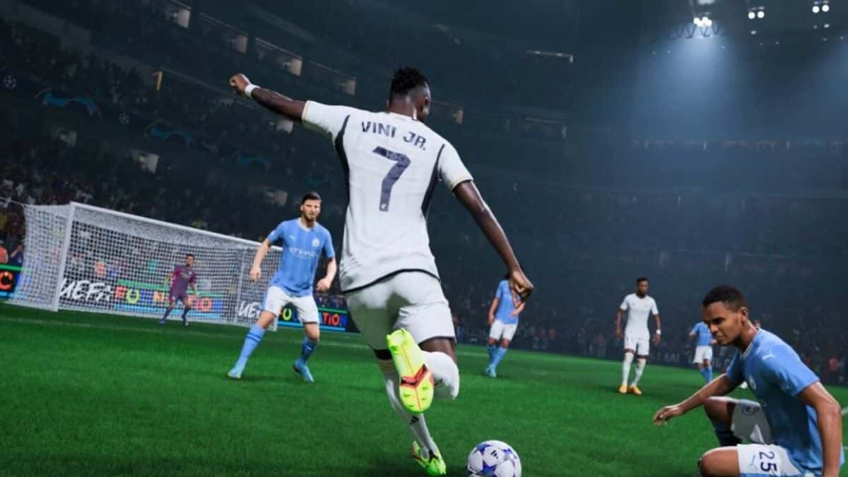 Vinicius Jr taking a shot in EA FC 24