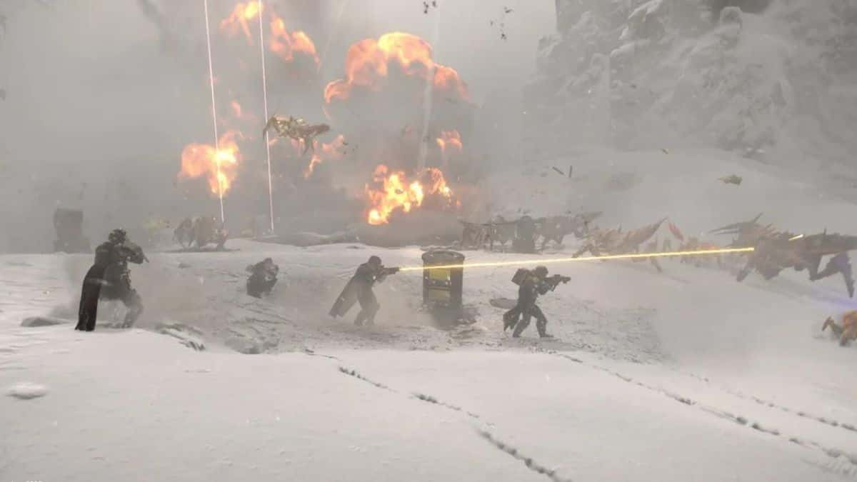 Helldivers 2 players on snowy map