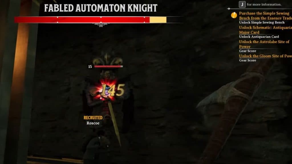 Character and recruit hitting Fabled Automaton Knight in Nightingale.