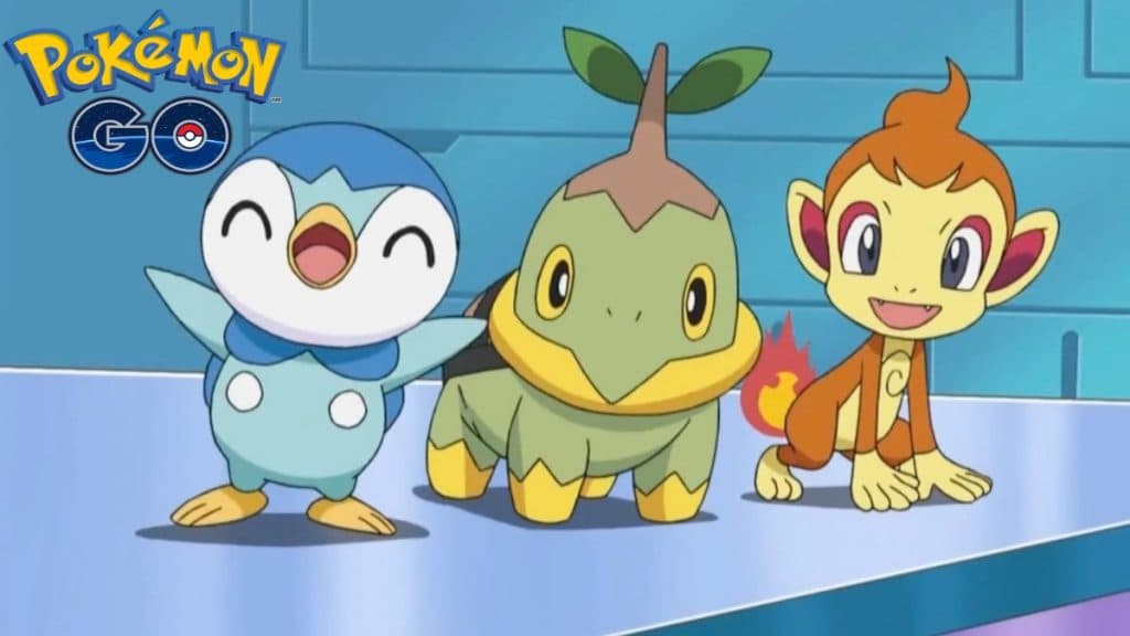 pokemon go sinnoh starters piplup, turtwig, and chimchar