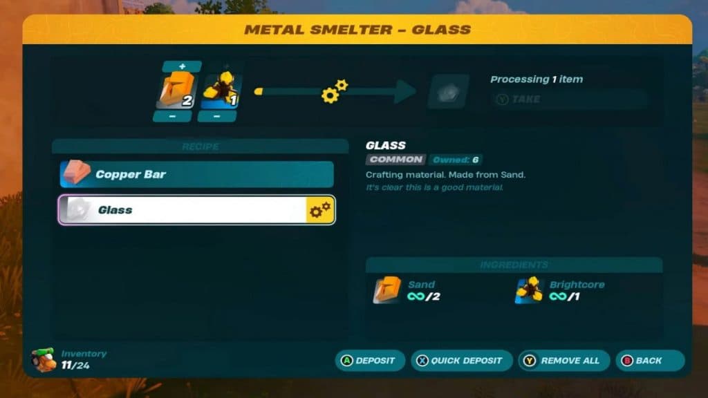 Glass recipe in LEGO Fortnite