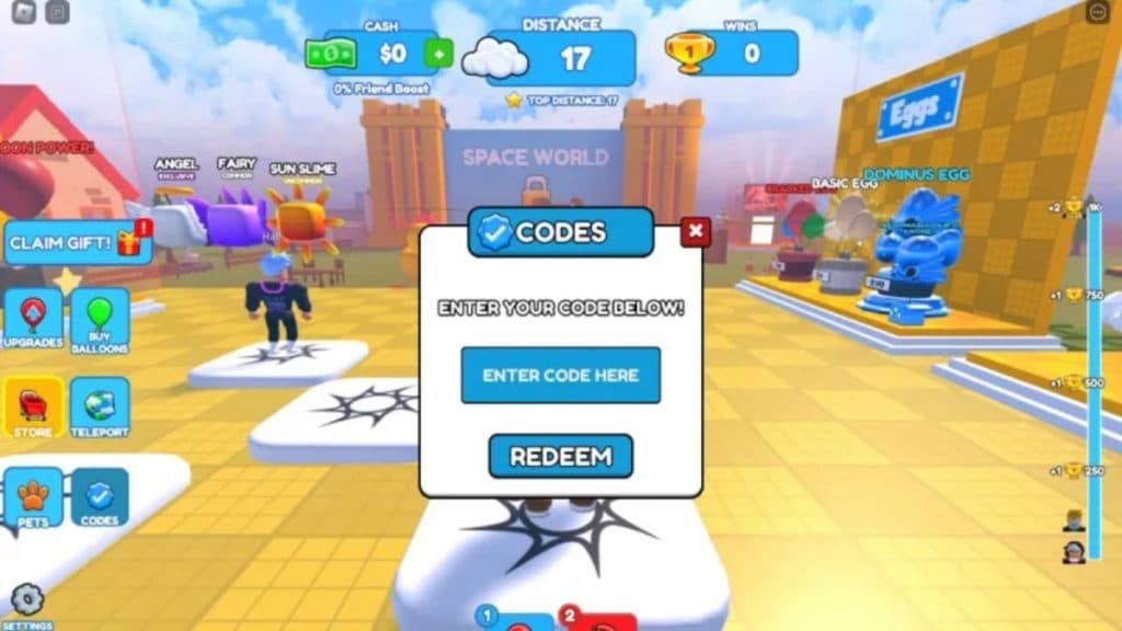 Balloon Simulator code redeem page