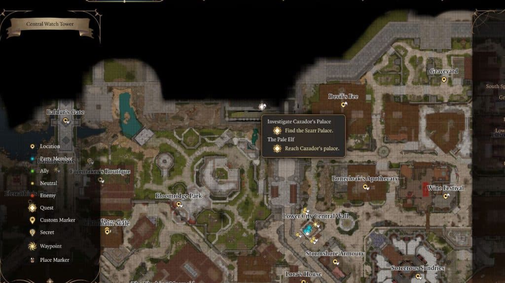 Map of the Lower City in Baldur's Gate 3
