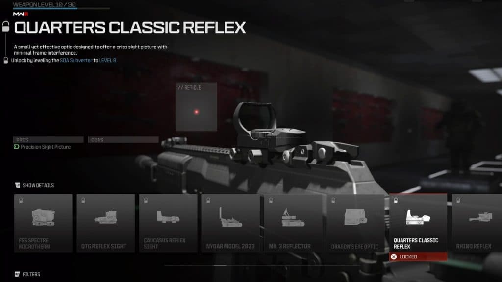 Quarters Classic Reflex Optic in MW3