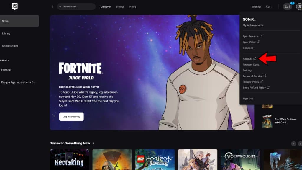 an image of Epic Games Store page