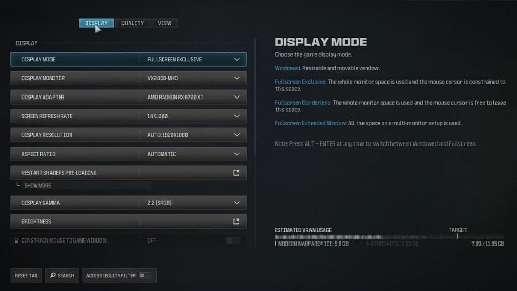 Display settings in Warzone