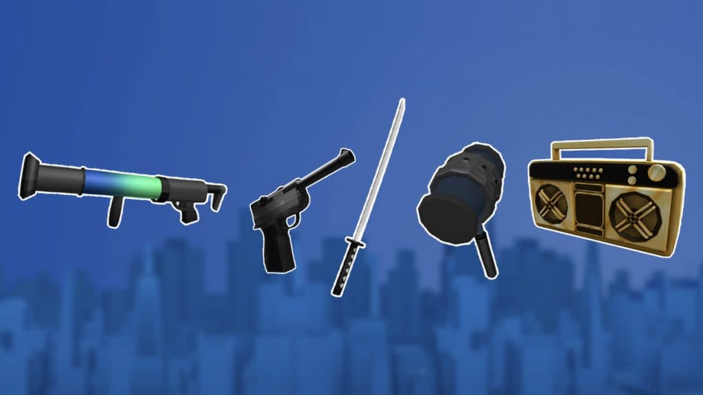 Roblox Gear ID Golden Super Fly Boombox, Luger Pistol, Ban Hammer, and Marshmallow Shooter