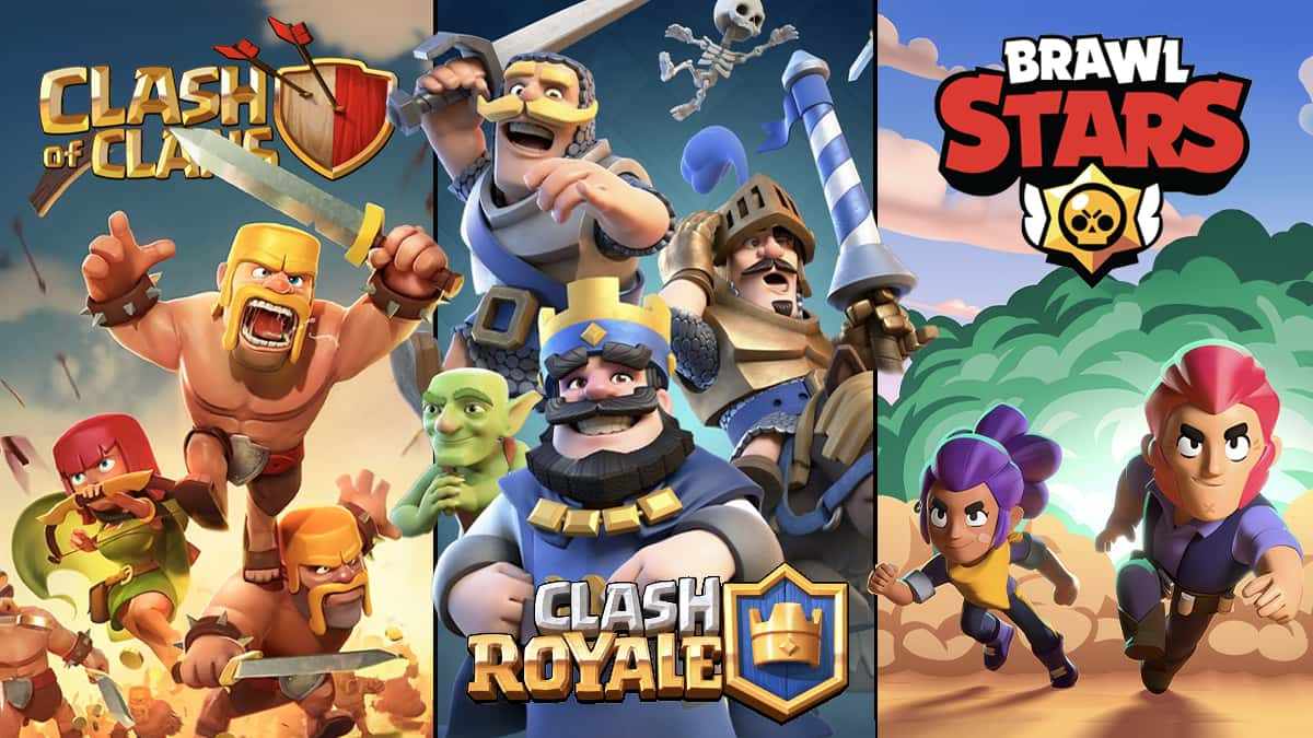 Clash of Clans, Clash Royale, and Brawl Stars key arts