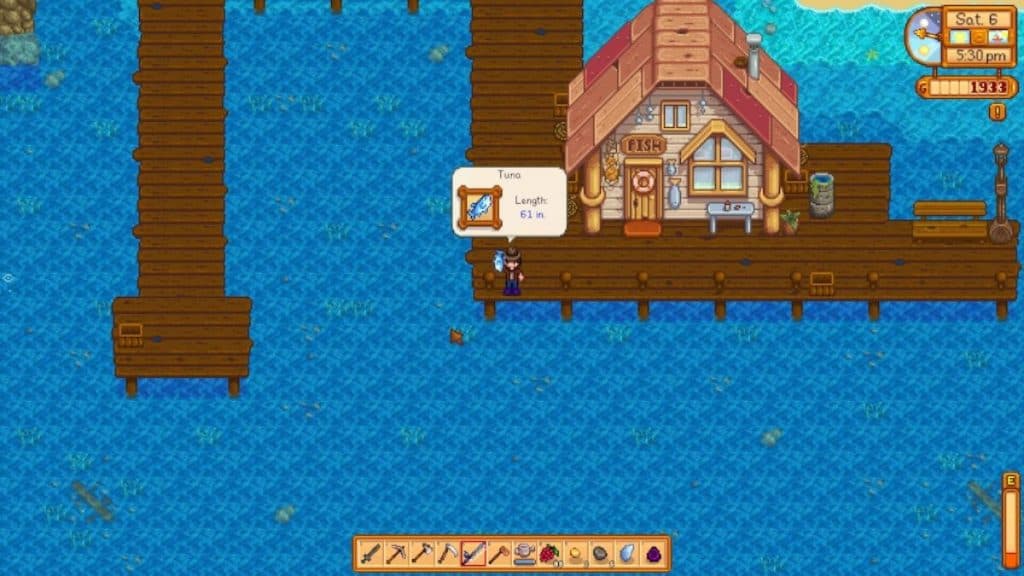 Stardew Valley player catching Tuna