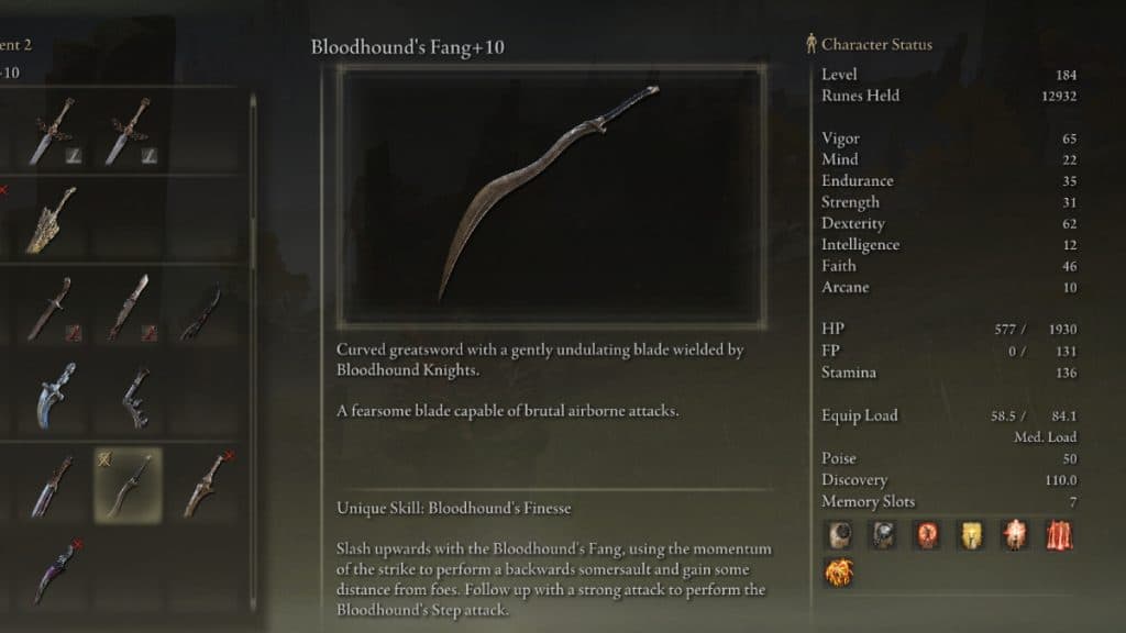 Bloodhound's Fang in Elden Ring