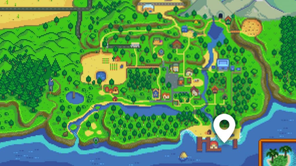 Tilapia location in Stardew Valley map.