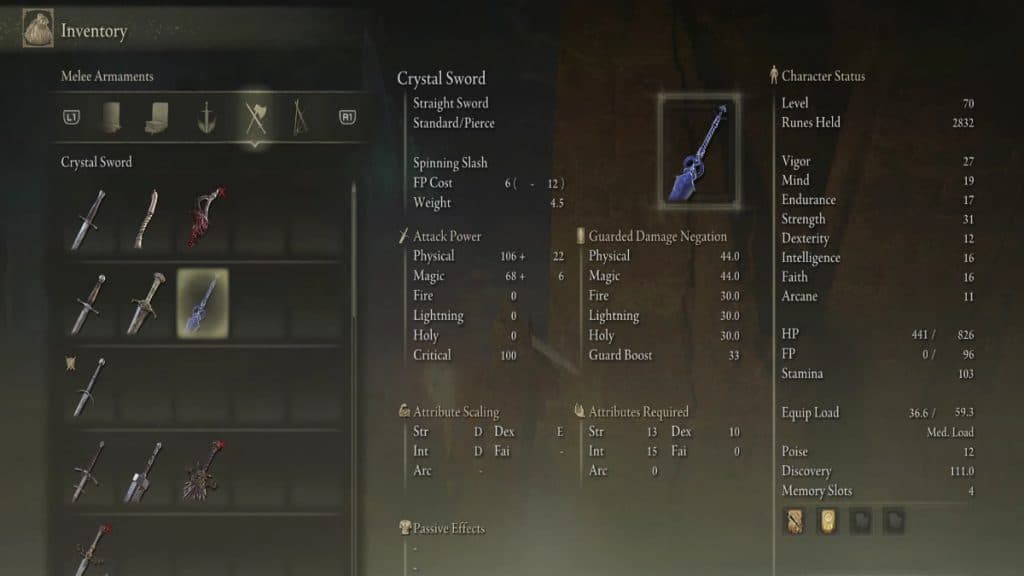 Crystal Sword in Elden Ring