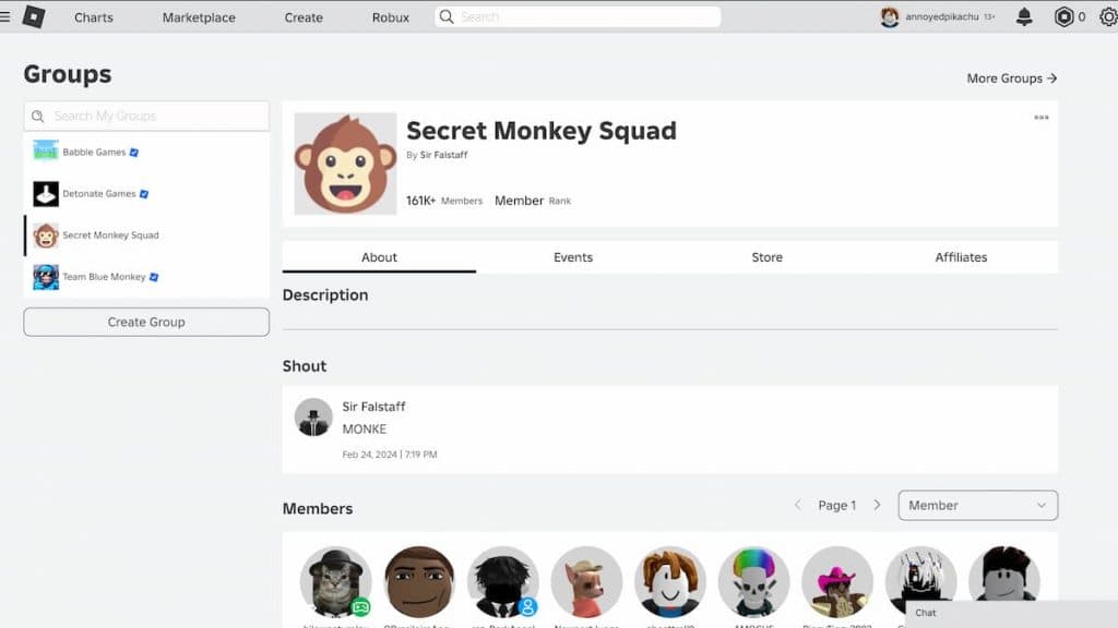 Secret Monkey Squad group for Roblox Monkey Tycoon