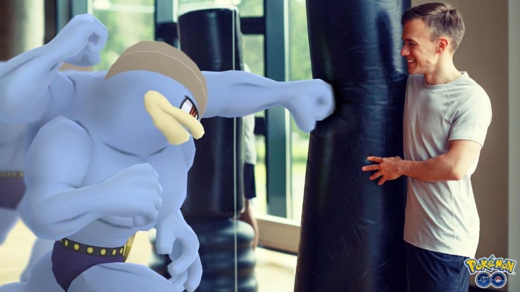 pokemon go machamp practicing with a trainer