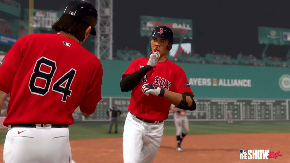 Boston Red Sox players celebrating a home run