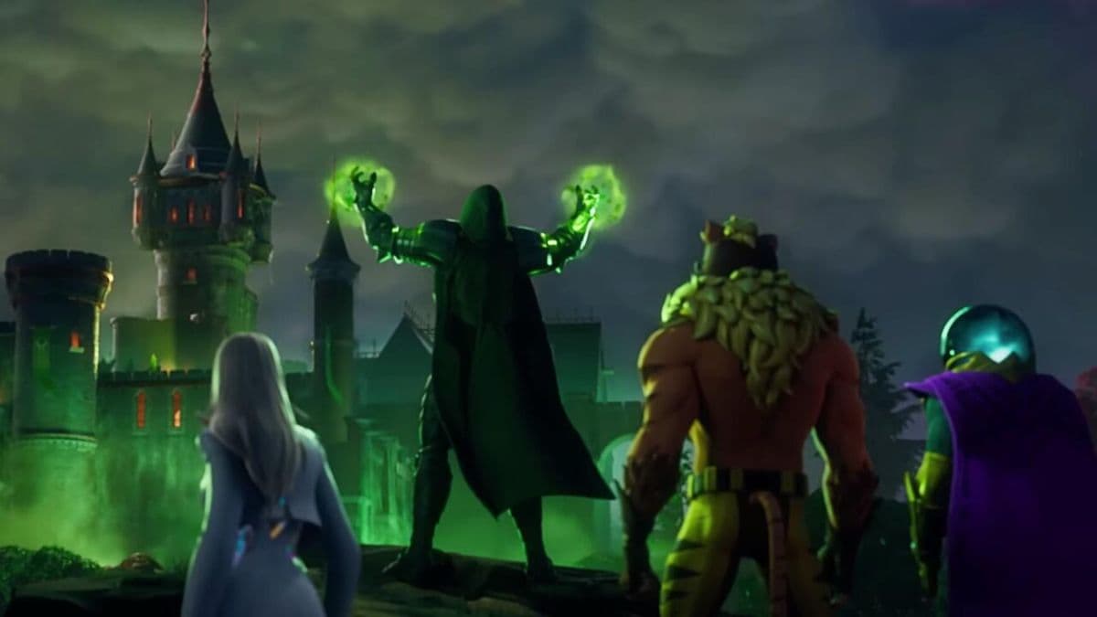 Doctor Doom making Castle Doom in Fortnite