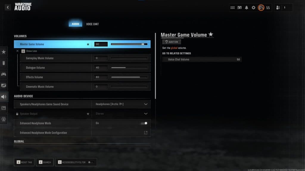 volume settings in Warzone