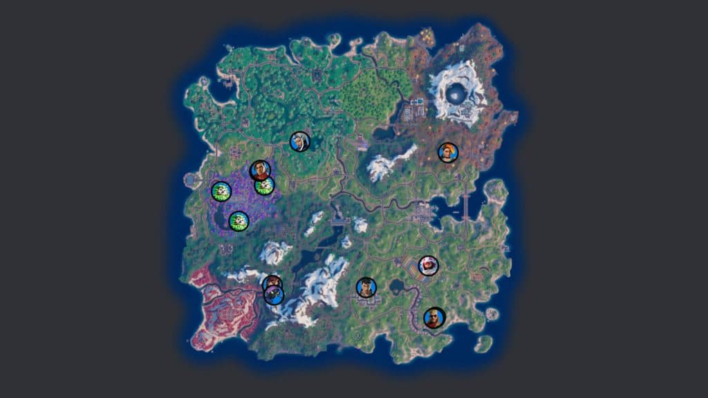 an image of all NPC locations in Fortnite Chapter 6 Season 1