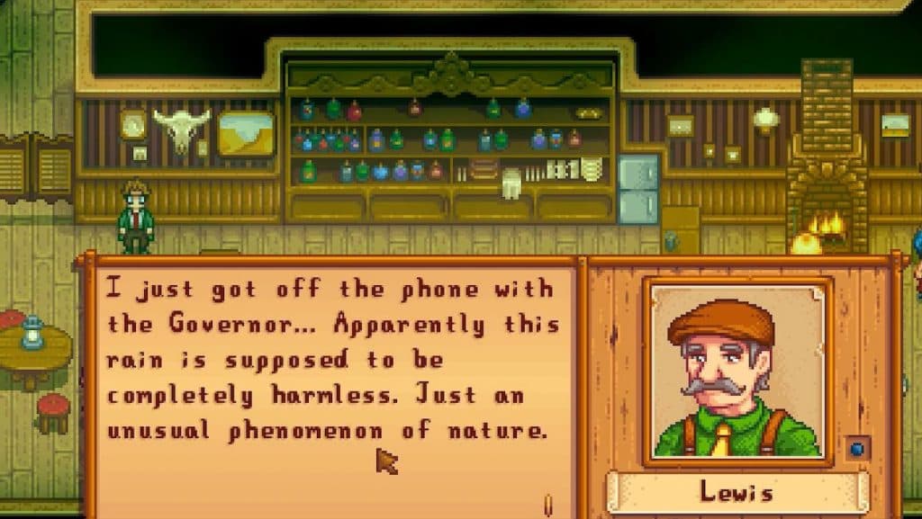 Lewis talking in Stardew Valley