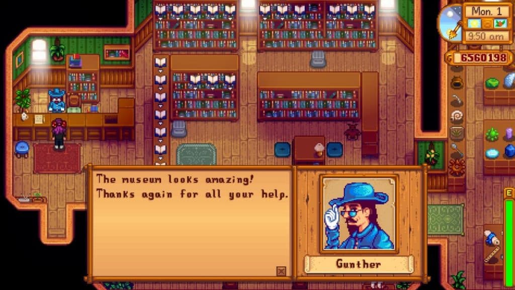 Gunther in Stardew Valley museum