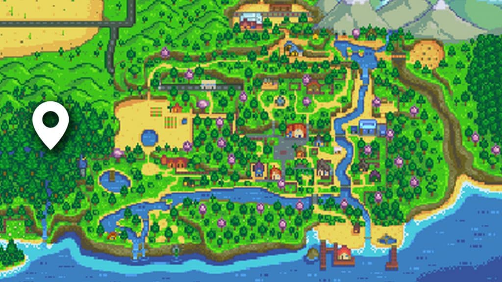 Woodskip location on Stardew Valley map.