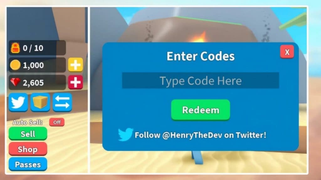 Treasure Hunt Simulator code redeem page