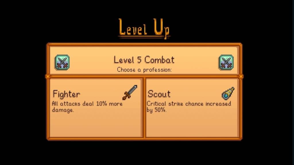 Stardew Valley Level screen option to choose between Scout and Fighter