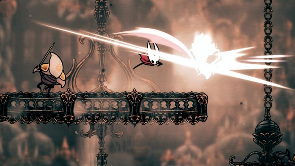 Hornet slashing an enemy in Hollow Knight: Silksong