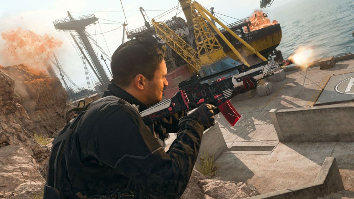 mw3 and warzone operator on rebirth island aiming and firing gun