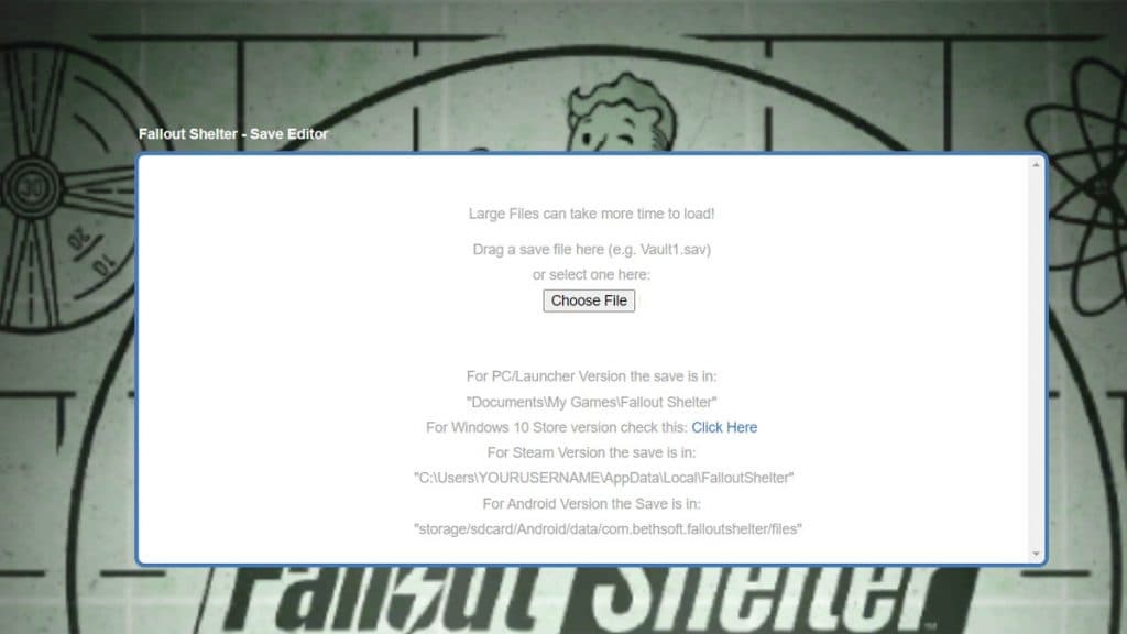 Fallout Shelter save editor.