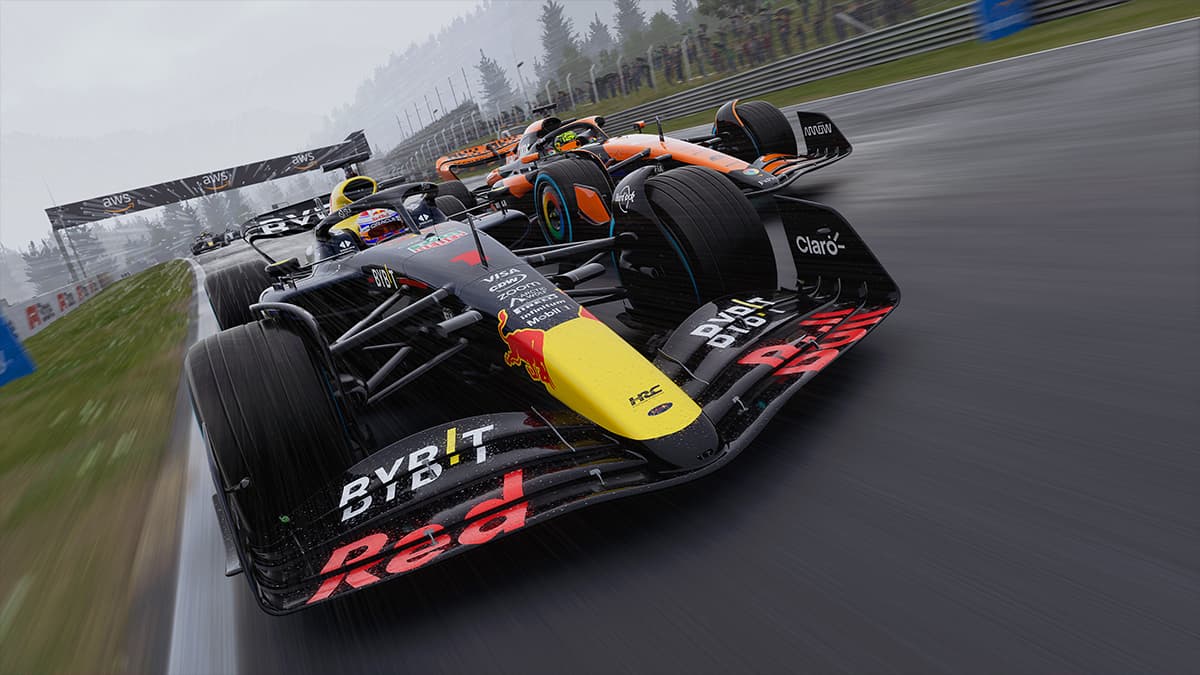 F1 24 Max Verstappen and Lando Norris racing