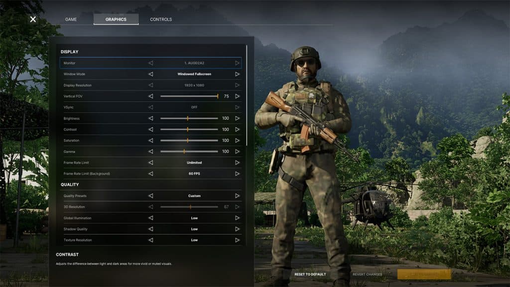 Gray Zone Warfare Graphics Menu