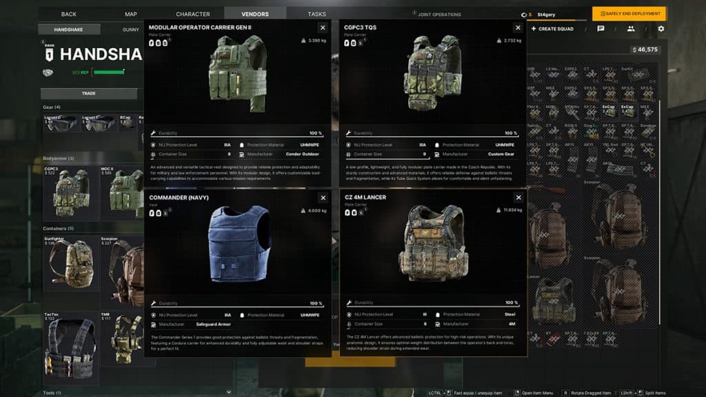 Gray Zone Warfare Armor sold in Handshake vendor