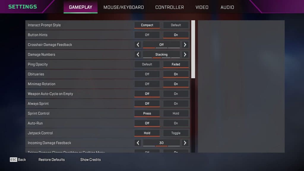 Apex Legends gameplay menu