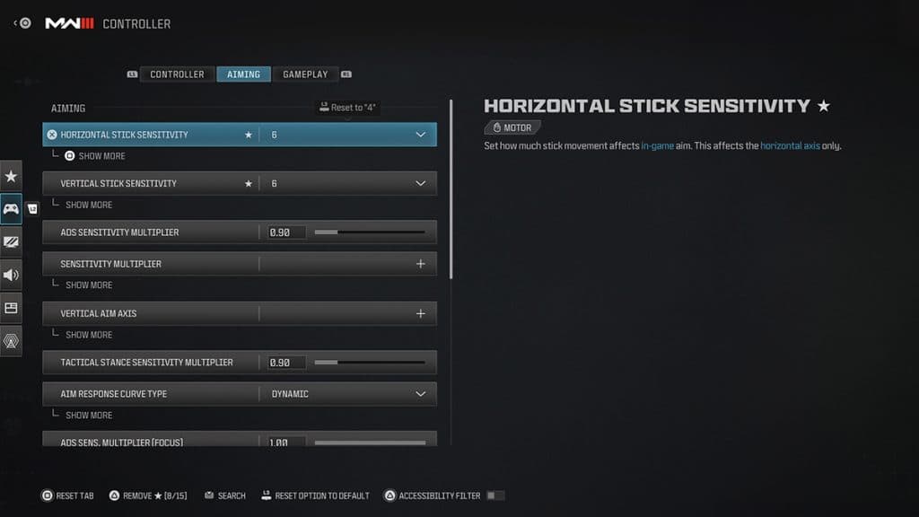 MW3 aiming settings controller